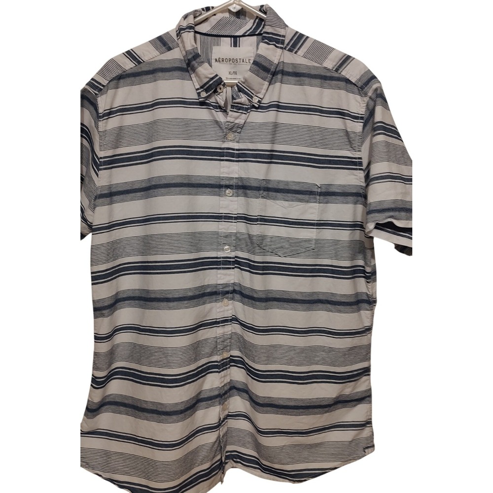 Aeropostale Button Up‎ Shirt Short Sleeve Blue and White Mens Size Extra Large